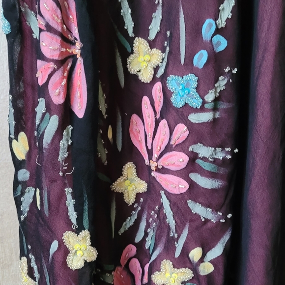 VINTAGE BETSEY JOHNSON SILK HAND PAINTED BEADED FLOWERS DRESS - Picture 4 of 11